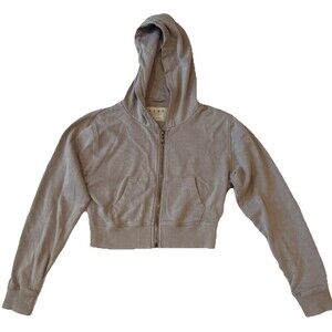 AERO Women's Gray Full Zip Cropped Hoodie Cotton Blend Long Sleeve Size M